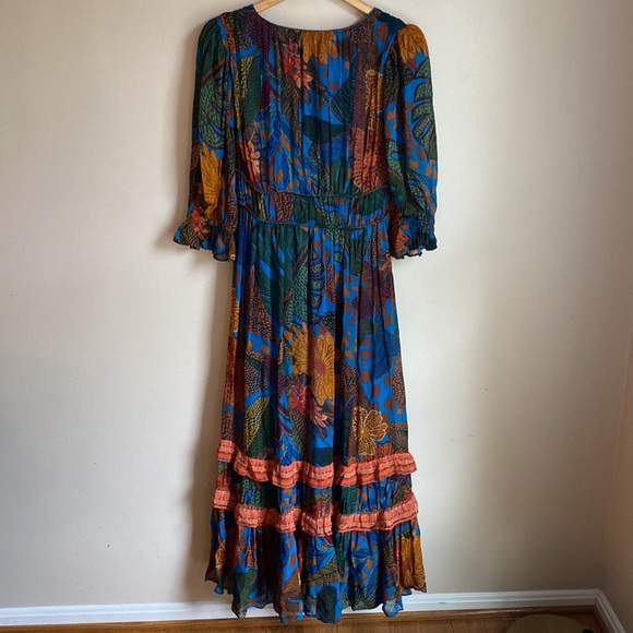 Anthropologie Farm Rio Blue puff sleeve maxi dress size XS - Picture 10 of 16